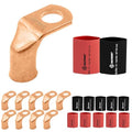 SELTERM 10pcs - 1/0 AWG 3/8" Stud 90° Bent Battery Lugs - Ring Terminal Connectors with 12pcs 3:1 Black & Red 3/4" Heat Shrink Tubing - Heavy Duty Battery Cable Ends - Bare Copper Wire Connectors Kit
