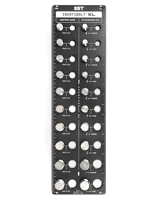 SST - Identibolt XL - Threadchecker for Large Sized Nuts and Bolts - Imperial SAE and Metric Threads - 20 Nuts & Bolts Identifier - from 9/16" to 1" & 16mm to 24mm - in. and Cm. Rulers - Made in USA