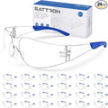 Clear Safety Glasses 24 Pack, Polycarbonate Lens with Rubber Temples, Safety Goggles Anti-Scratch Impact Resistant, Eye Protection for Work Lab Construction, Clear Lens/Blue Frame