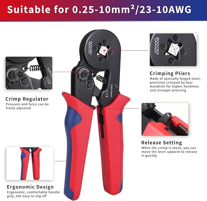 WMT Ferrule Crimping Tool Kit, Crimper Tool and Wire Stripper Kit with 1200PCS Wire Ends Terminals,Built-In Adjustable Ratchet for Electrical Wire Connectors AWG 23-10