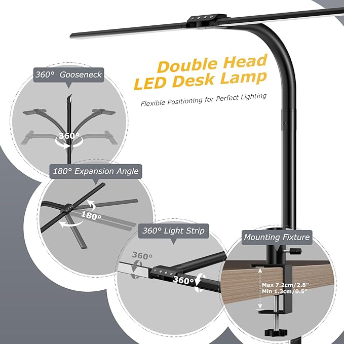 Desk lamp,LED Desk Lamps for Home Office,Eye-Care Architect Lamp for Desk with Clamp,Dual Screen Computer Monitor Gooseneck Smart Light:24W100 Lighting Models Adjustable Table Lamp for Study Drafting