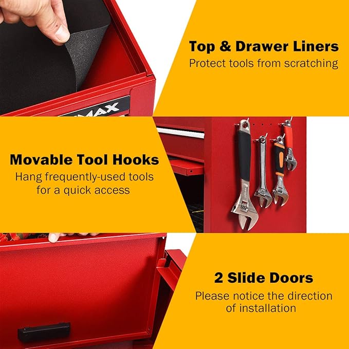 Goplus Tool Chest, 3-in-1 Rolling 6 Drawers Tool Cabinet with Detachable Top Toolbox, Middle Tool Storage, Universal Lockable Wheels, Protective Liner, Auto Lock, Metal Tool Box for Garage Workshop