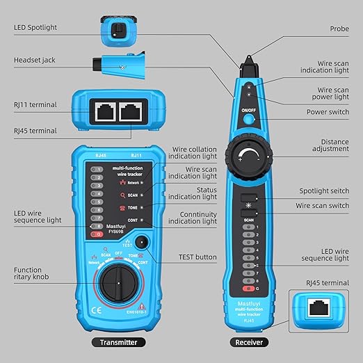 Network Cable Tester, Digital Signal Line Finder with Probe Tone, Ethernet LAN Network Cat5 Cat6 Cable Maintenance Collation, RJ11 RJ45 Cable Tracer, Telephone Line Test