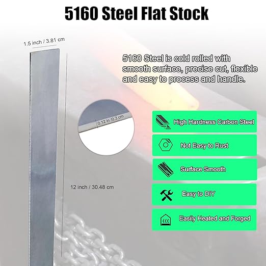 3 Pack 5160 Steel for Knife Making - 12"x1.5"x1/8" Hot Rolled 5160 Steel Flat Stock & Forging Steels High Carbon Knife Blanks for Knife Making DIY