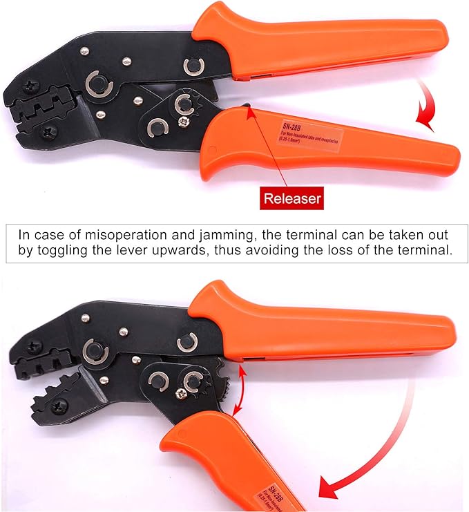 Twidec/Wire Crimping Pliers 0.25-1mm² Dupont Crimping Tool Ratcheting Wire 30-18AWG Crimping Tools Manual Crimp Fold Tool For 3.96mm, 2.54mm, 2.5mm Dupont JST XH Connectors SN-28B