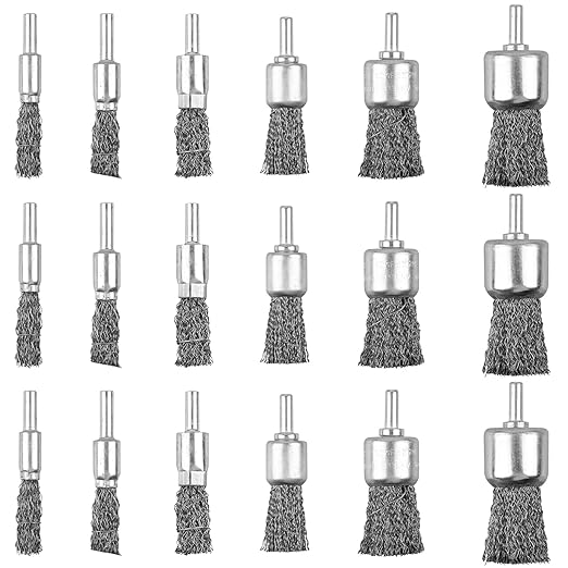 18 Pack Wire End Brush Set, Wire Brush for Drill ,6 Sizes 0.012"Crimped Wire Wheel for Drill 1/4 Inch Shank, for Drill Attachment
