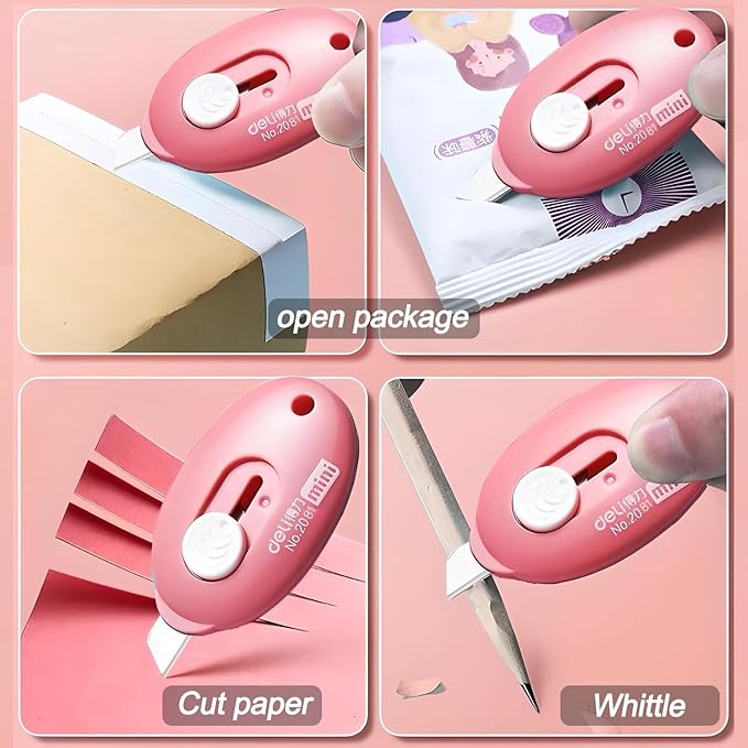 10PCs Mini Retractable Box Cutter Set for Office, Paper Cutter, Package & Letter Envelope Opener, Utility Knife with Keychain Hole, (MIni Utility Knife)