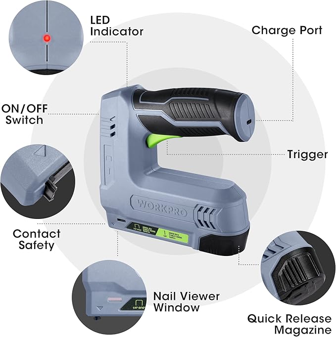WORKPRO Electric Staple Gun, 2-in-1 Brad Nailer Electric with 2000PCS Staples Nails & USB Charger, 3.6V Staple Gun for Upholstering, Crafts, Carpentry, DIY, Grey