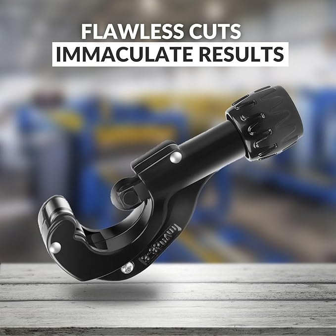 Flexzion Tube Cutter, Heavy Duty Tubing Pipe Cutter, 1/8 to 1-3/8 inch Cutting Diameter w/Reamer, Ideal for Cutting Copper, Aluminum, Brass, Steel, Plastic and More