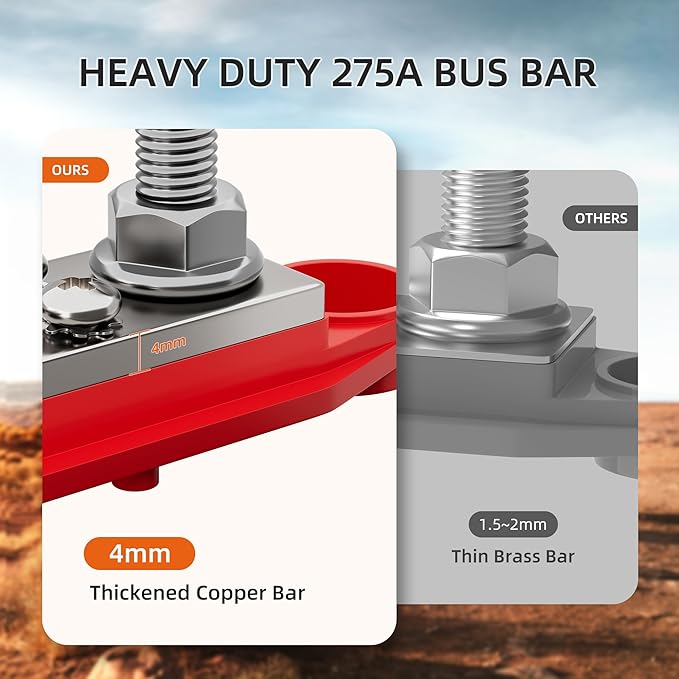 Bus Bar 12V 275A Power Distribution Block 2 x 3/8" (M10) Terminal Studs and 10 x #10 Screws Terminals Positive and Ground Battery BusBar