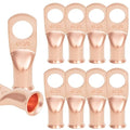 10PCS 4AWG - 3/8''Stud Heavy Duty Copper Terminals,Battery Cable Crimp Lugs,Battery Cable Ends,Bare Copper Eyelets Tubular Ring Terminals,Closed End Crimp Electric Connectors