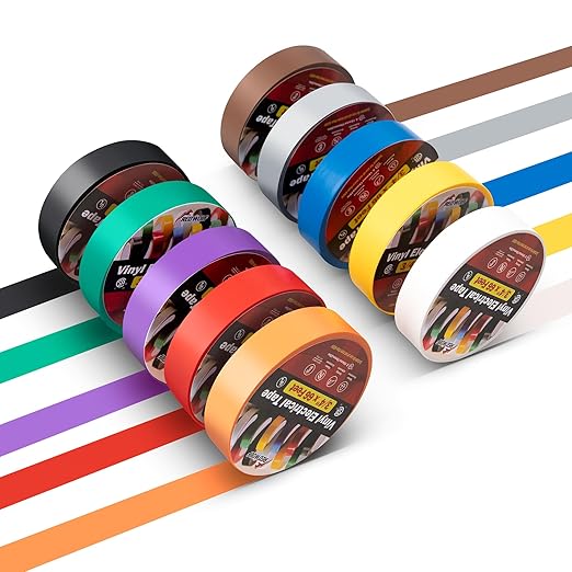 RED WOLF 10 Pack Colored Electrical Tape 3/4 Inch x 66 Ft Industrial Grade UL/CSA Listed 7 Mil Thick Flame Retardant High Temp Waterproof Electrical PVC Tape Electric Super Vinyl Rated 600V