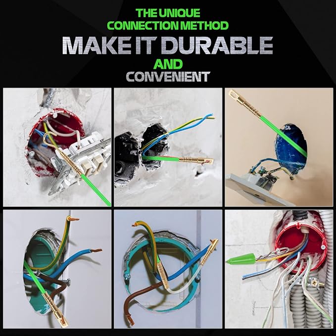 22FT Fiberglass Running Electrical Wire Cable Glow Rods Wire Pulling, Fish Rods Electrical Kit with 8 Different Attachments and Fish Tape Wire Puller Kit