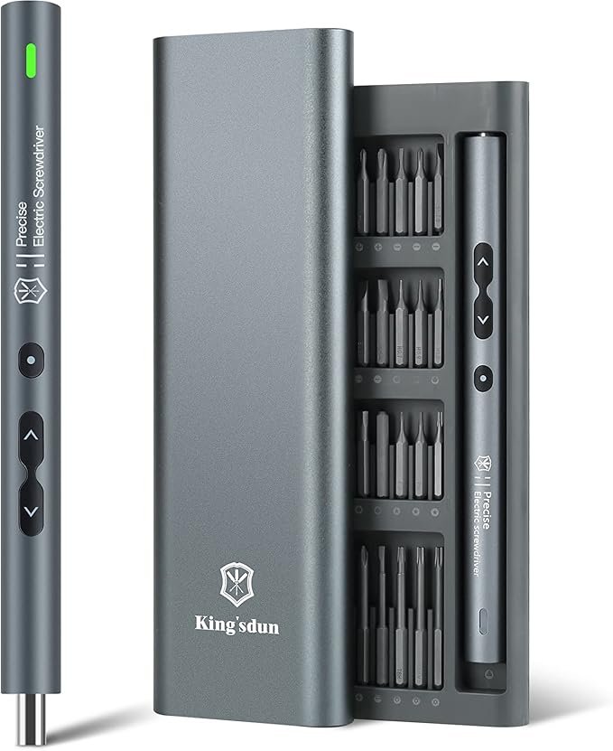 Kingsdun Mini Electric Screwdriver, 62 in 1 Cordless Precision Power Screwdriver with 48 Bits, Rechargeable Electrical Screwdriver Repair Tool Kit with LED Lights Magnetic Mat for Phones PC Laptops