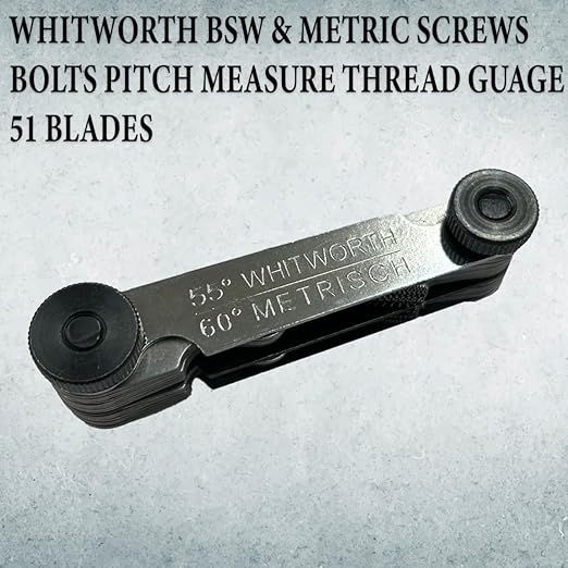 ASSORTS British Whitworth BSW & Metric Screws Bolts Pitch Measure Thread Guage 51 Blades
