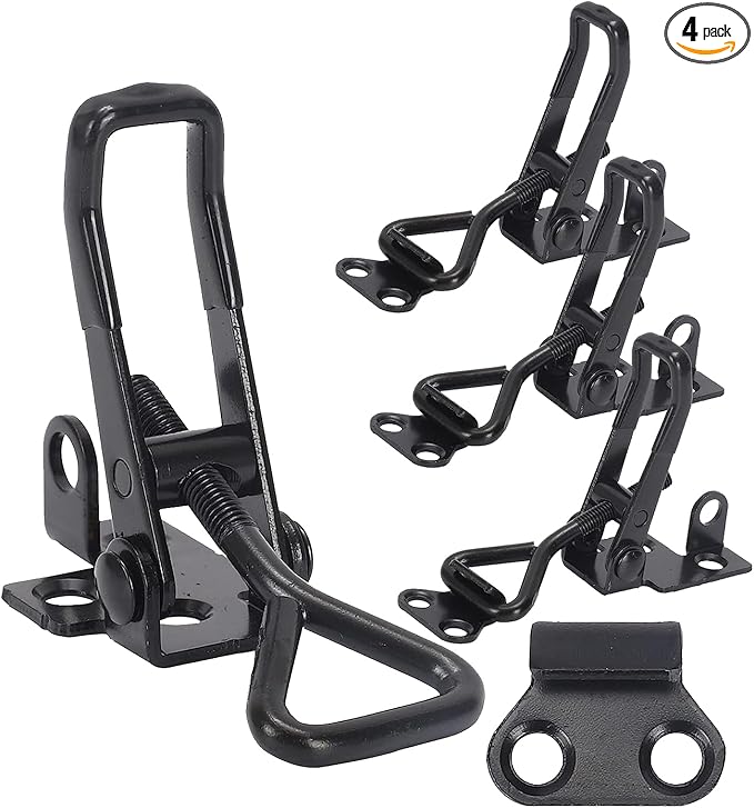 4 Pack Toggle Clamp Latch 4003 Style 1320lbs Capacity, Black Adjustable Toggle Clamps with Lock, Heavy Duty Latch Clamp with Quick Metal Release for Cabinet Boxes, Trunk Clamps and Smoker Doors