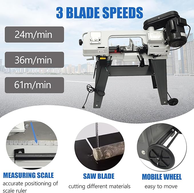 TECHTONGDA 1/2HP Metal Band Saw 420W Horizontal/Vertical Bandsaw, 110V Portable Cutting Machine, 3-Speed Blade, Vise Tilting 0-45º for Metal Wood Plastic