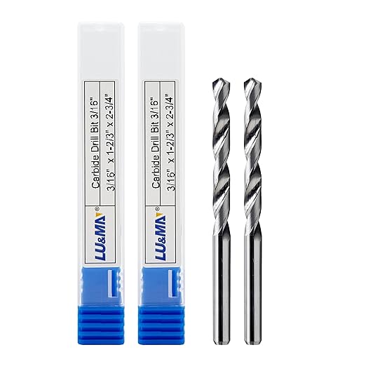 Solid Carbide Jobber Drill Bits 3/16" with Straight Shank and 118° Point Angle, Made from K20 Tungsten Carbide,Applications: for Stainless Steel Alloy Metal, 2pcs, by LU&MN