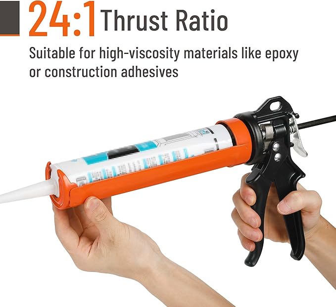 Bates- Caulking Gun, 24:1 High Thrust Ratio, Orange, Caulking Tool Gun, Heavy Duty Caulk Gun No Drip Caulk Gun, Hand Caulking Guns, Silicone Gun, Caulking Gun Tool, Caulk Guns, Caulking Gun Dripless