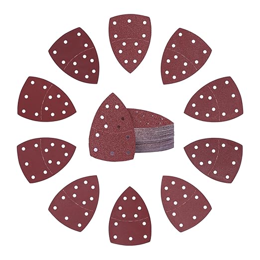 50PCS Mouse Detail Sander Sandpaper Hook and Loop 11-Holes Triangular Sanding Sheets for Mouse Sanders - Mixed Grits Coarse to Fine 40/60/80/100/120/180/240/320/400/600 Grits