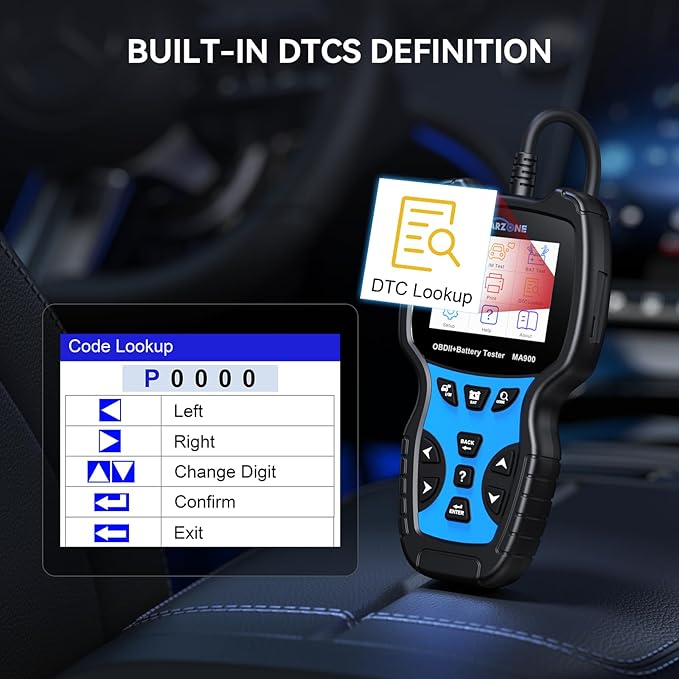 MA900 Battery Tester + OBD2 Scanner 2 in 1, 12V 24V 100-2000CCA Accurate & Instant Battery Health Diagnostic Tool with OBFCM Test I/M Test, Charging & Cranking Analyzer for Car, Motorcycle