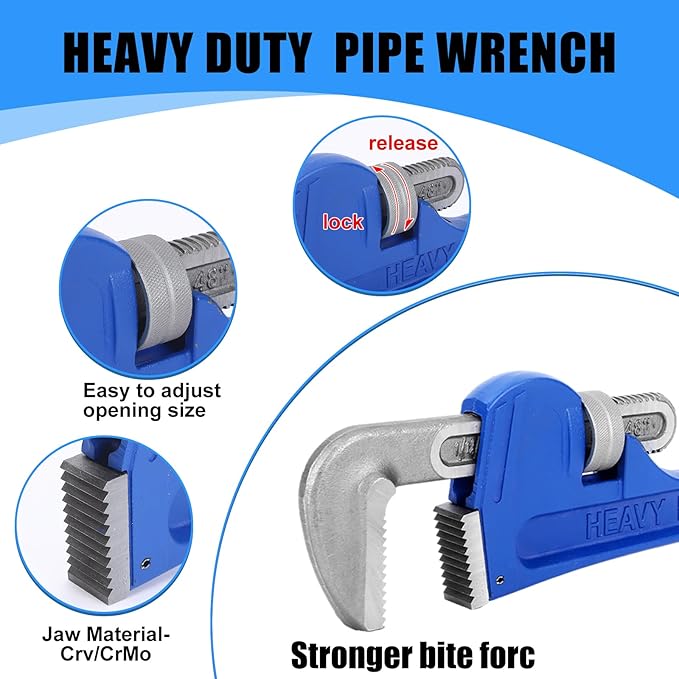 Gisafai 48" Straight Heavy Duty Pipe Wrench Set Plumber Adjustable Water Alloy Steel Grip Plumber's Wrench Plumbing Tools, Blue