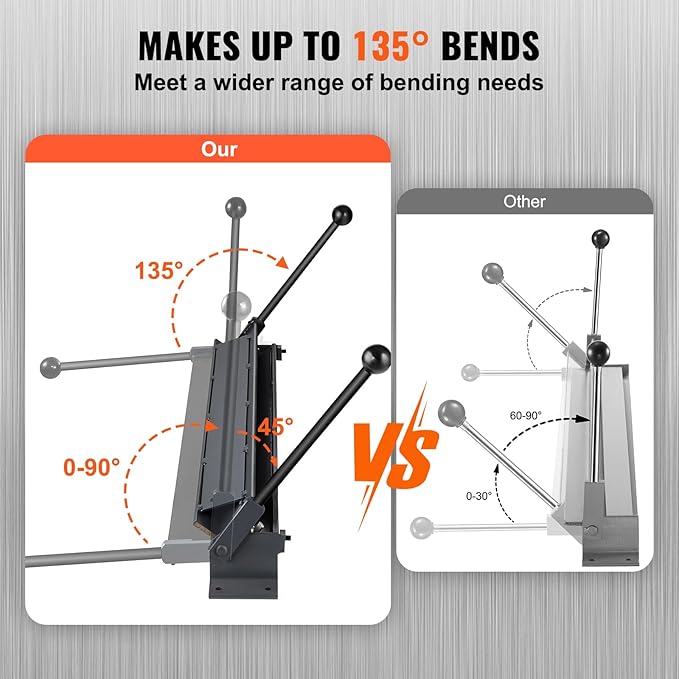 VEVOR Box and Pan Brake, 36-Inch, 0-130 Degrees Sheet Metal Bending Brake, Portable Mini Metal Bender with 20 Gauge Low Carbon Steel 14 Gauge Aluminum Capacity Power Handle, for Metal Bending