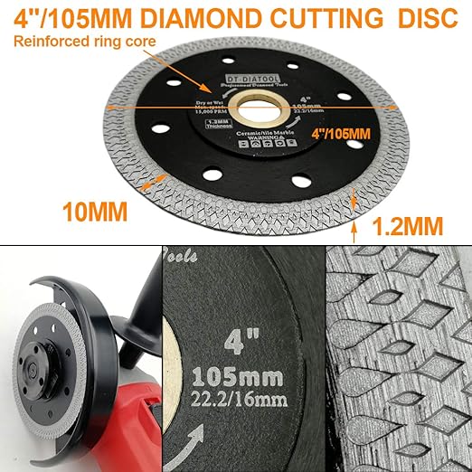 DT-DIATOOL Diamond Tile Blade 4 Inch 5pcs Diamond Turbo X Mesh Rim Segement Circular Saw Blade for Procelain Ceramic Stoneware Marble Granite Fits 5/8"-7/8" Arbor
