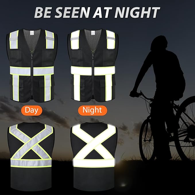 Class 2 Safety Vest with Zipper Front and multiple Pockets, High Visibility Vest, Meets ANSI/ISEA Standards