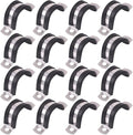 Glarks 16Pcs 28MM 2 Hole U-Tube Strap Clamp Set 304 Stainless Steel Rubber Cushion Rigid Pipe Strap U Bracket Tube Strap Assortment Kit For Pipe Tube Fixing (28mm)