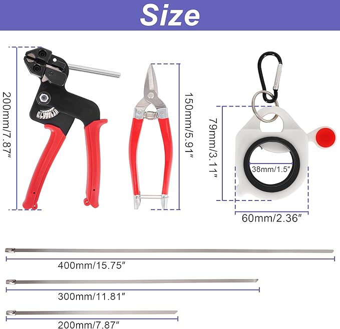 RUTU Stainless Steel Zip Tie Gun Set, All-in-one Stainless Steel Cable Tie Gun Set with 150pcs Zip Ties, Adjustable Resistant Heavy Duty Cable Ties for Exhaust Pipes Automotive Poultry Fence
