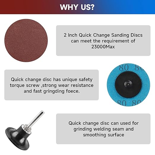 75Pcs 2 Inch Quick Change Sanding Discs Hardened Material Die Grinder Abrasive Set with 1/4" Roll Lock Holder Power Drill Accessories for Metal Wood Grinding Deburring Rust & Paint Removal
