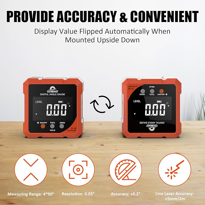Digital Angle Finder Magnetic, Rechargeable Digital Angle Gauge, Mini Protractor Angle Finder Measuring Tool for Woodworking Tablesaw(Laser Level is Class II, Output<5mW), Gift for Men