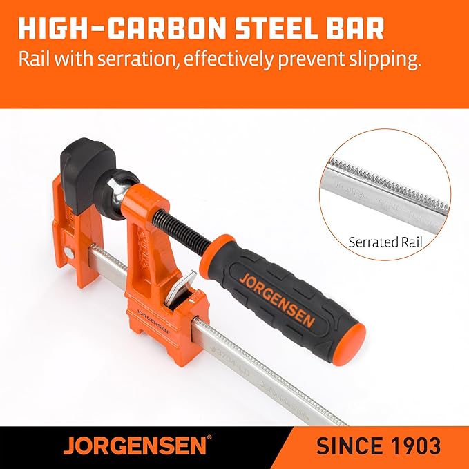 Jorgensen 2-Pack Steel Bar Clamp Set, 4-inch Light Duty, 300 Lbs Load Limit, for Woodworking