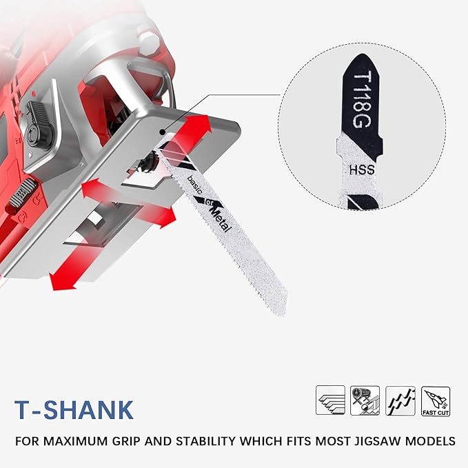 10-Piece T118G 3 Inch 32 TPI Assorted T-Shank Jig Saw Blades Set for Cutting Metal