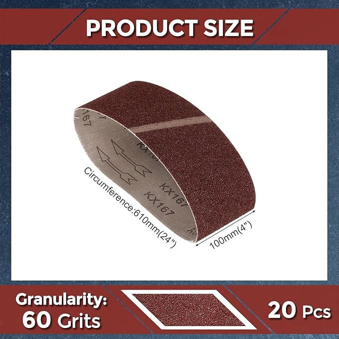 20 Pcs Sanding Belts 4 x 24 Inch 60 Grit Aluminum Oxide Abrasive Sandpaper for Belt Sander Metal Grinding Wood Working Weld Rust Removal