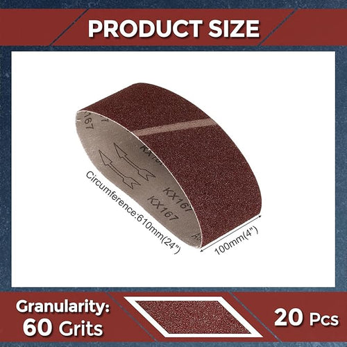 20 Pcs Sanding Belts 4 x 24 Inch 60 Grit Aluminum Oxide Abrasive Sandpaper for Belt Sander Metal Grinding Wood Working Weld Rust Removal