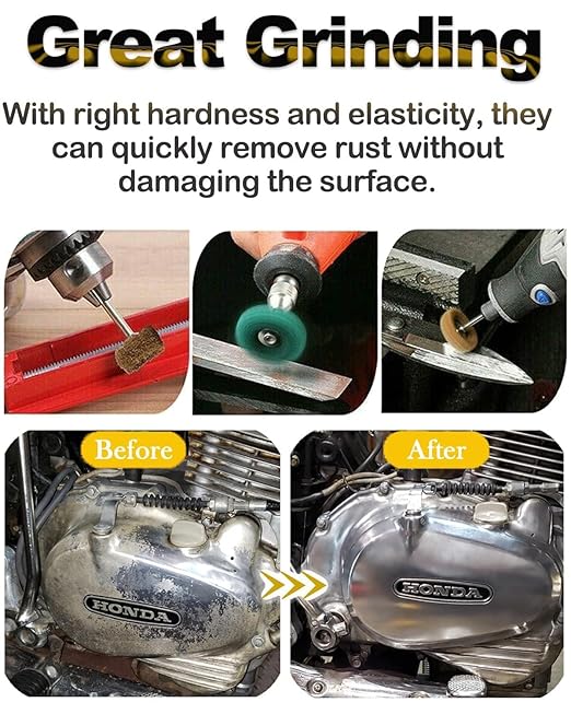 Rocaris 50 Pcs Abrasive Buffing Wheels, 1 inch Abrasive Buffing Polishing Wheels Burr for Rotary Tools-1/8(3mm) Shank, 120Grit, 180Grit, 320Grit, 400Grit, 600Grit