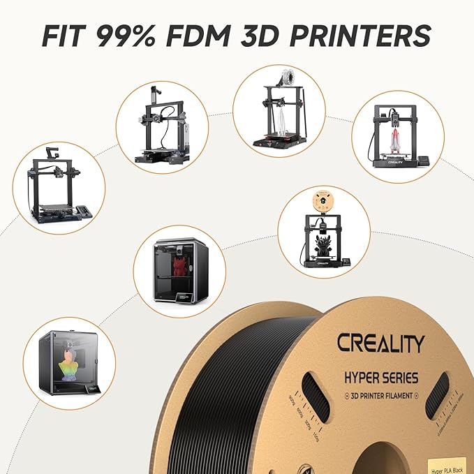 Creality Hyper PLA Filament 1.75mm Black 2KG, 30-600mm/s High Speed PLA 3D Printer Filament, 2 Pack 1kg Spool(2.2lbs) PLA, Dimensional Accuracy +/-0.02mm, Fit Most FDM 3D Printer