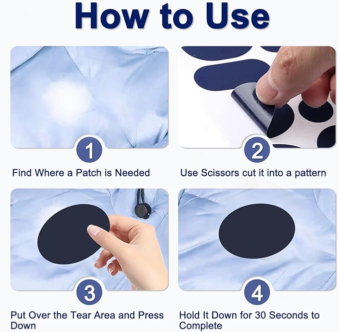 45PCS Nylon Repair Patch Self-Adhesive Pre-Cut Fabric Patch Down Jacket Repair Patches for Puffer Jackets Tenacious Tape Polyester Waterproof Lightweight Tent Repair Patch for Clothes Bag (Navy)