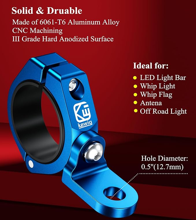 BRCOVAN 2PCS Whip Flag Mounts, Solid Aluminum Alloy UTV Whip Light Mount, Off-Road LED Light Bar Mounting Bracket, 360° Rotating Roll Bar Clamp Holder Fit on 1.5''/1.65'' /1.75''/1.85''/2'' Roll Cages