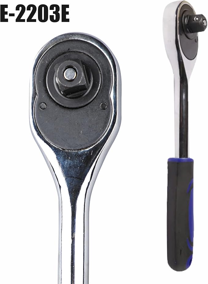 Socket Wrench, 3/8 Drive Ratchet Socket Wrench Dual Drive Ratchet Handles Wrenches with Soft Grip Locking Handle E-2203E
