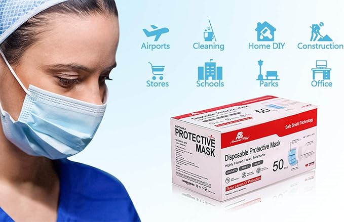 2000 PCS Bulk Blue Face Masks (40 Packs, 50pcs/Pack), Non Woven Thick 3-Layers Breathable Facial Masks with Adjustable Earloop, Mouth and Nose Cover