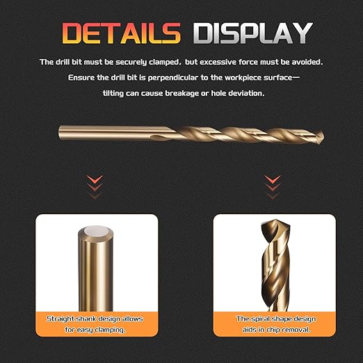 Drill Bit, 3/16" Cutting Diameter (4.763mm), 4241 HSS Gold 118° Cutting Angle Versatile Jobber Bits - (Applications: for Drilling Plastic Wood Soft Thin Metal), 6-Pieces