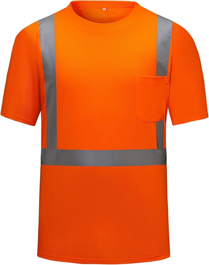 High Visibility Shirts Quick Dry Safety T Shirts with Reflective Strips and Pocket Short Sleeve Mesh Hi Vis Construction Work Class 2 Shirt for Men/Women Orange,4XL