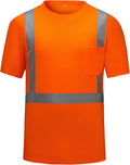 High Visibility Shirts Quick Dry Safety T Shirts with Reflective Strips and Pocket Short Sleeve Mesh Hi Vis Construction Work Class 2 Shirt for Men/Women Orange,XL