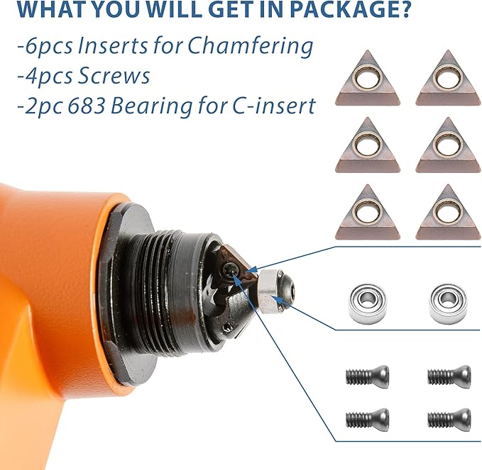 Tungsten Alloy Chamfered Angle Insert Set for Chamfering Machines, Ideal for Chamfering Deburring on Steel and Other Metals (Chamfered Cutter Kit)
