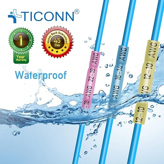 TICONN Yellow 120PCS Heat Shrink Butt Wire Connector Kit, Insulated Waterproof Electrical Wire Crimp Terminals Butt Splice for Marine Automotive (Yellow 120PCS)