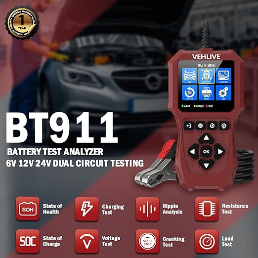 Car Battery Tester 6V 12V 24V, 5-3000CCA Automotive 12V and 24V Dual Circuit Testing, Load/Alternator Tester, Digital Auto Battery Analyzer Charging Cranking System Tester for All Cars Motorcycle Boat