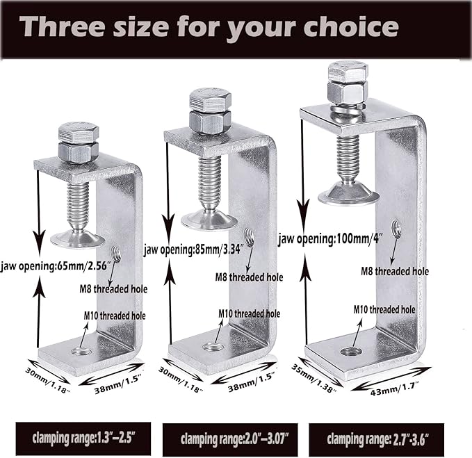 304 Stainless Steel C Clamp Tiger Clamp Woodworking Clamp Heavy Duty C-clamp With Wide Jaw Openings (65MM)，2PCS